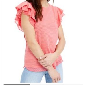 CLOSET CLOSING NEW! Maison Jules coral striped top, ruffle sleeves, size XS